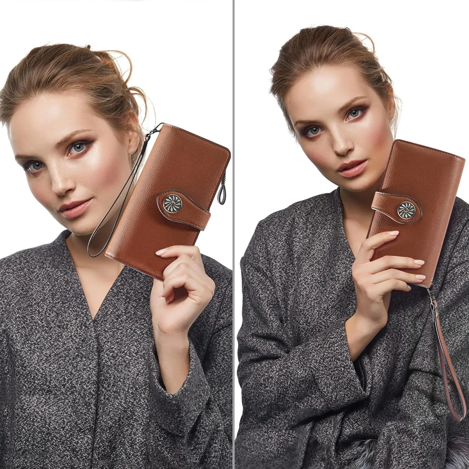 Travelambo Women's Wallet RFID Blocking Credit Card Holder Large Capacity Wristlet Leather Wallets Purse