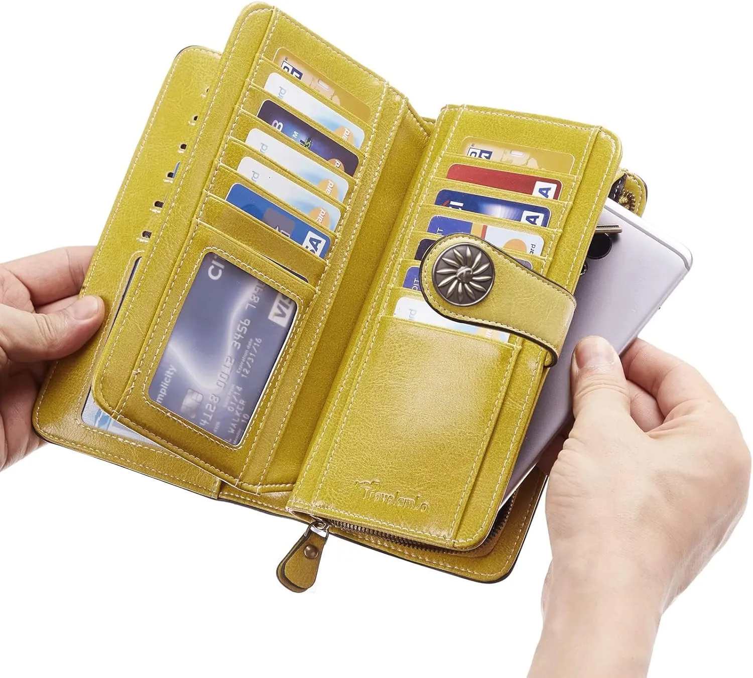 Travelambo Women's Wallet RFID Blocking Credit Card Holder Large Capacity Wristlet Leather Wallets Purse