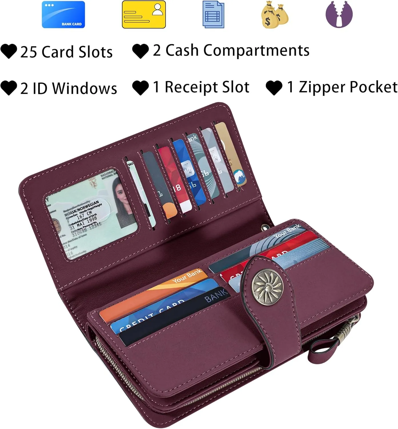 Travelambo Women's Wallet RFID Blocking Credit Card Holder Large Capacity Wristlet Leather Wallets Purse