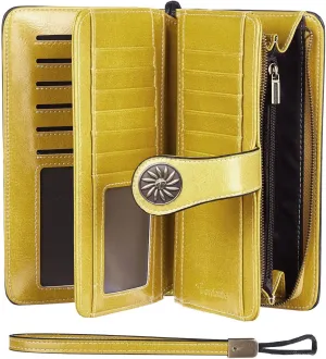 Travelambo Women's Wallet RFID Blocking Credit Card Holder Large Capacity Wristlet Leather Wallets Purse