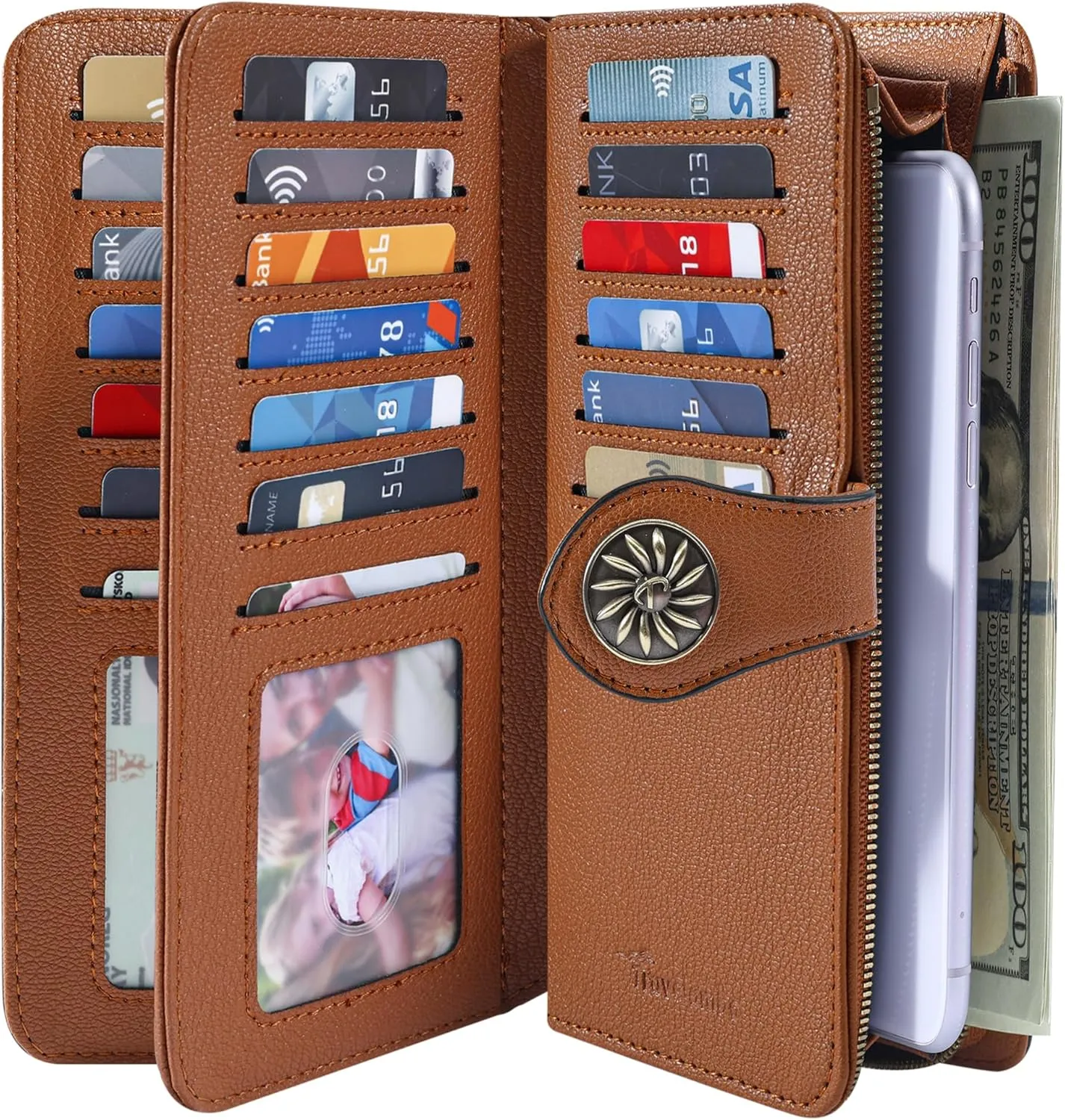 Travelambo Women's Wallet RFID Blocking Credit Card Holder Large Capacity Wristlet Leather Wallets Purse
