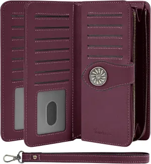 Travelambo Women's Wallet RFID Blocking Credit Card Holder Large Capacity Wristlet Leather Wallets Purse