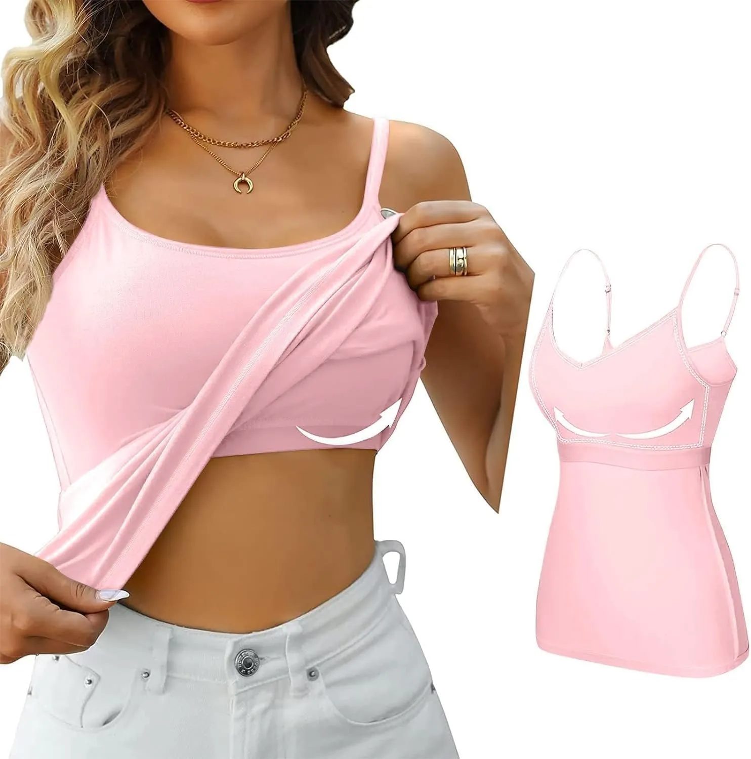 ULLiaN 2pcs Womens Camisole with Shelf Bra Workout Yoga Adjustable Spaghetti Strap Tank Tops Athletic Compression Basic