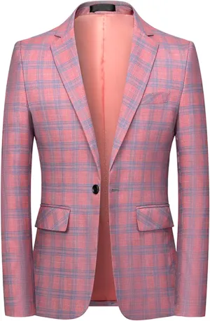 UNINUKOO Mens Blazer Jacket Plaid Slim Fit Casual Party Prom Ligthweight Sport Coat Suit Separates