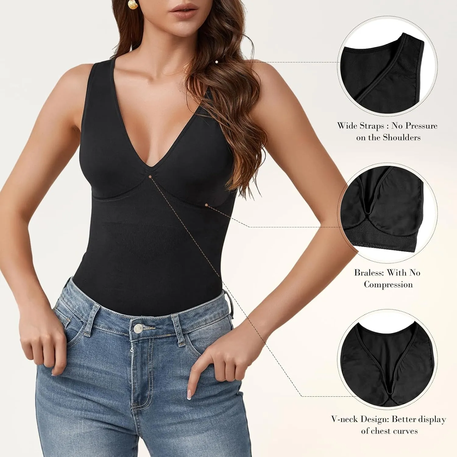 V-Neck Shapewear Vest Tummy Control Tank Tops for Women Camisole Tanks V-Neck Cami Shirts Top