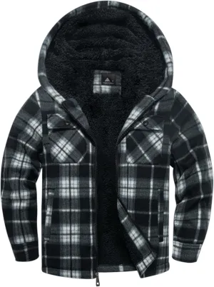 V VALANCH Boys Flannel Jacket Hooded Fleece Lined Zip-up Hoodies Plaid Coat for Kids