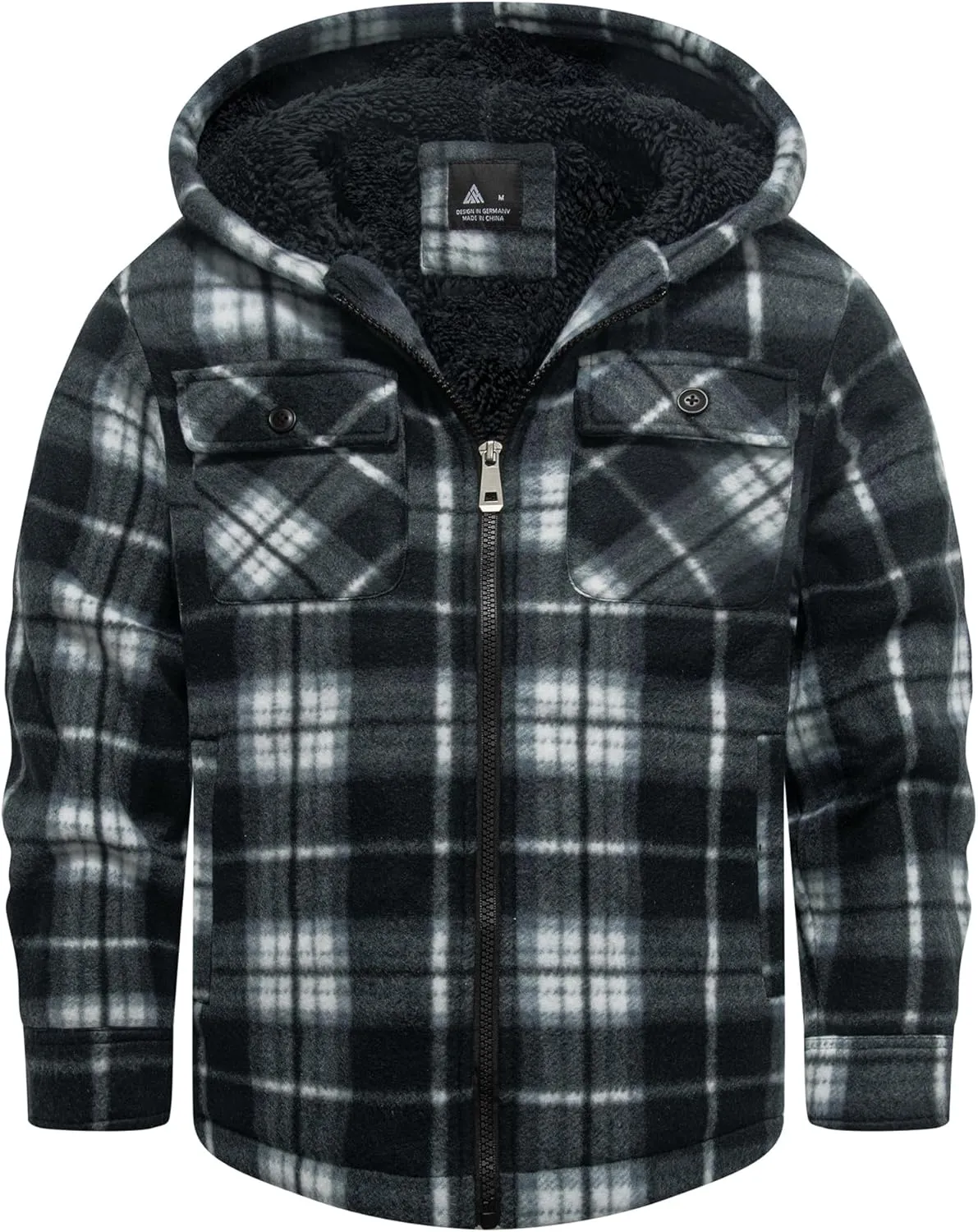 V VALANCH Boys Flannel Jacket Hooded Fleece Lined Zip-up Hoodies Plaid Coat for Kids