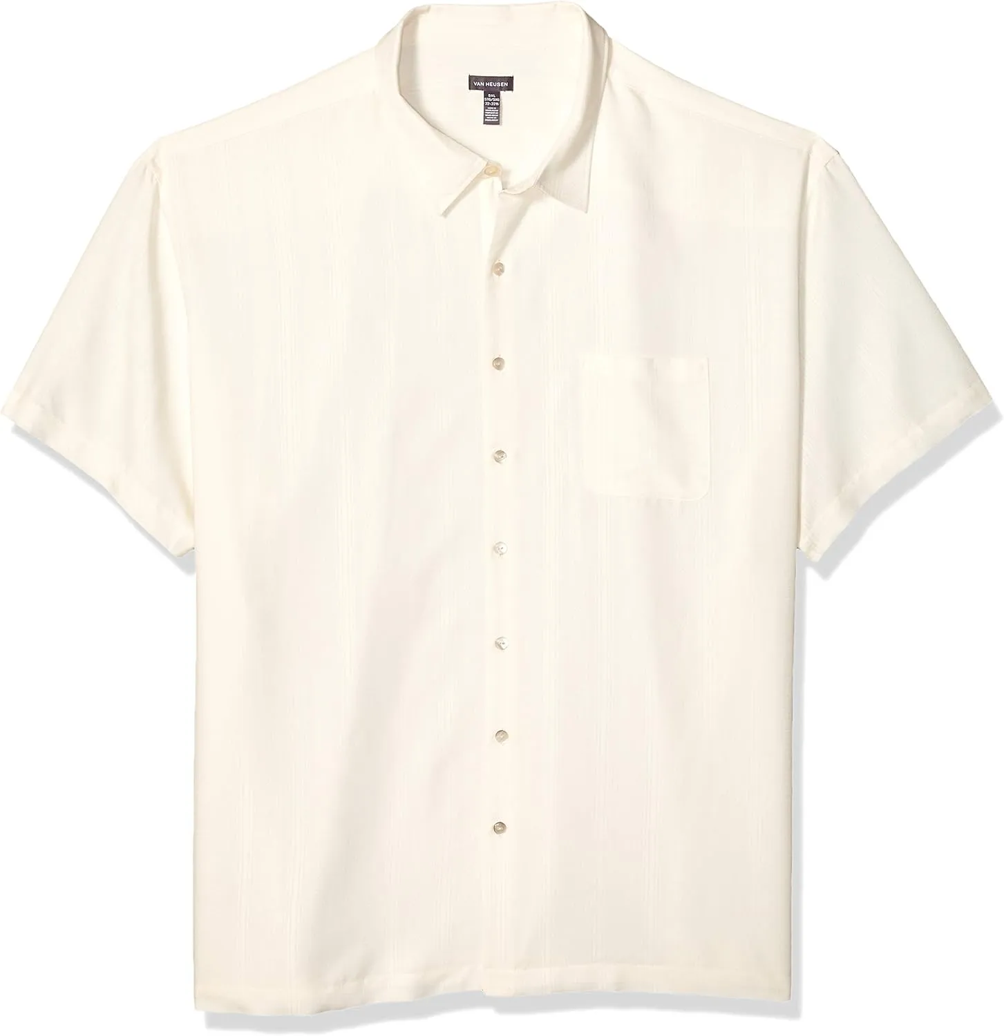 Van Heusen Men's Size Big Air Short Sleeve Button Down Poly Rayon Stripe Shirt, Cream Egret, Large Tall
