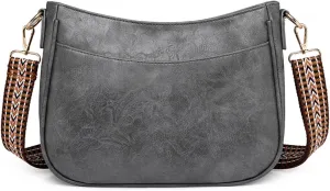 Vegan Leather Crossbody Bags for Women, Camera Shoulder Handbag Zipped Pockets Hobo Purse with Adjustable Wide Strap
