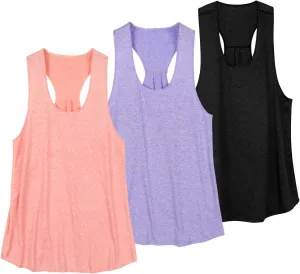 VEQKING Women Workout Tank Tops Loose Fit Racerback Muscle Tanks Sleeveless Shirts Pack for Yoga Running Exercise Gym