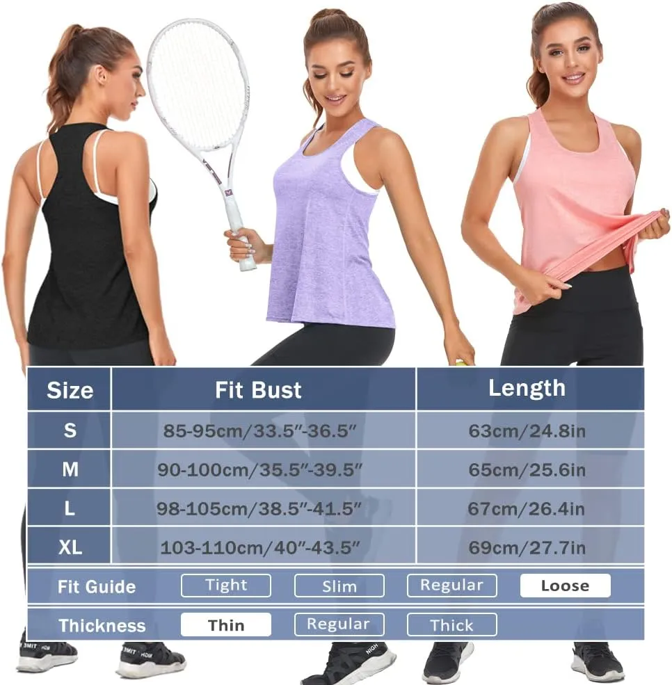 VEQKING Women Workout Tank Tops Loose Fit Racerback Muscle Tanks Sleeveless Shirts Pack for Yoga Running Exercise Gym