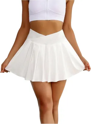 Verdusa Women's Pleated Tennis Skirt High Rise Mini Athletic Skort with Pockets