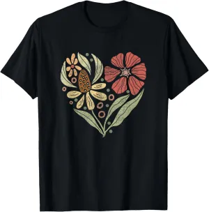 Vintage Floral Heart Botanical Boho Nature Lover for Women T-Shirt