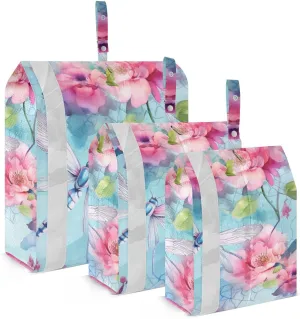 Watercolor Wild Flowers Dragonflies Packing Cubes for Suitcases 3 Set Compression Expandable Luggage Packing Organizers for Carry on Suitcase Travel Essentials Luggage Organizer Bags Set