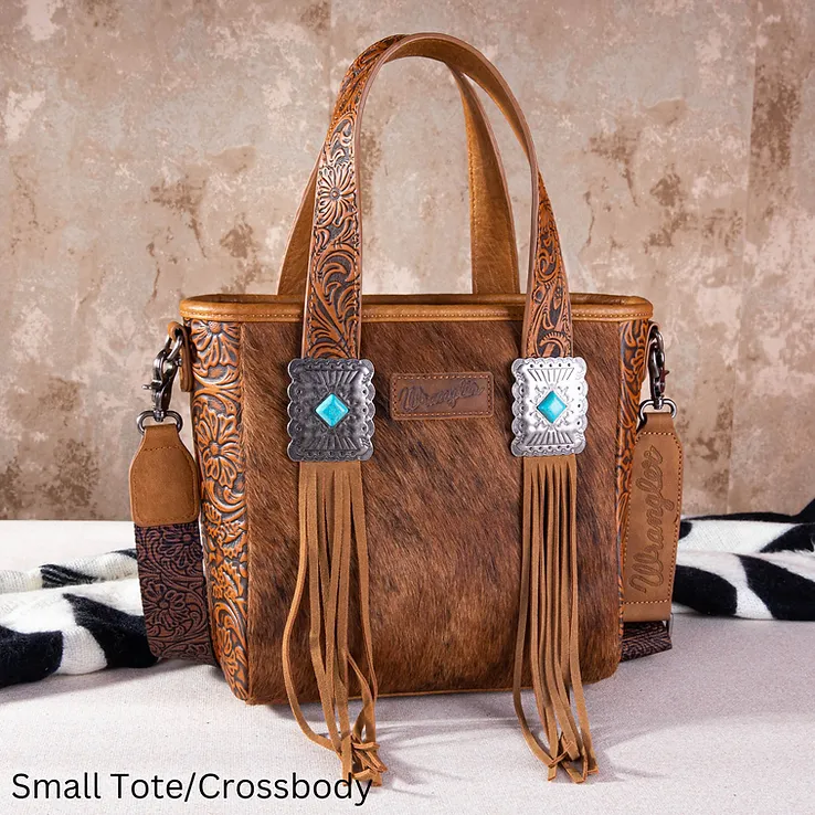 WG66-G2002 Wrangler Hair-On Cowhide Vintage Floral Concealed Carry Tote/Crossbody - Brown