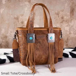 WG66-G2002 Wrangler Hair-On Cowhide Vintage Floral Concealed Carry Tote/Crossbody - Brown