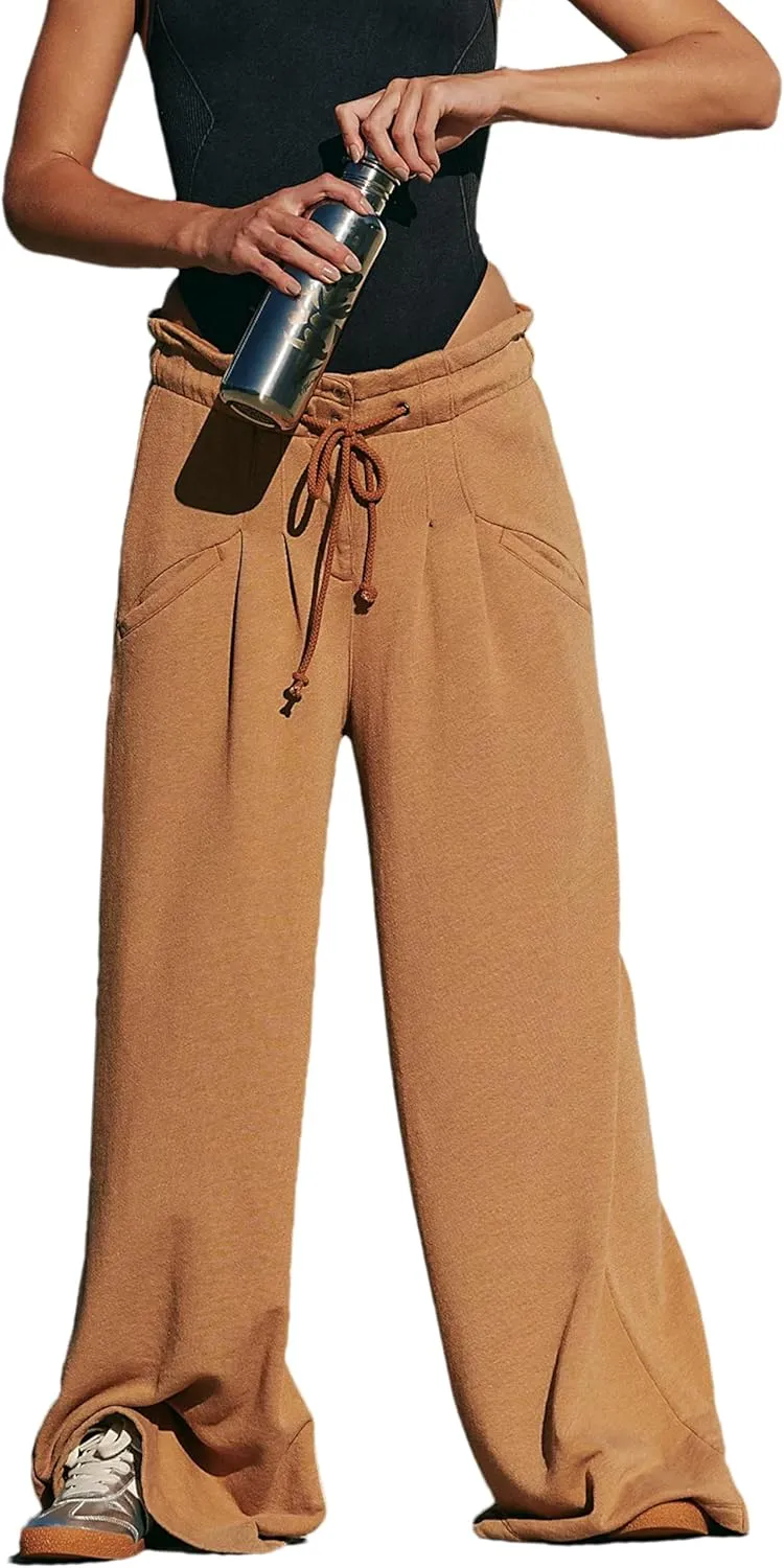 Wide Leg Sweatpants Women High Waisted Cotton Baggy Flared Workout Pants Drawstring Athletic Joggers