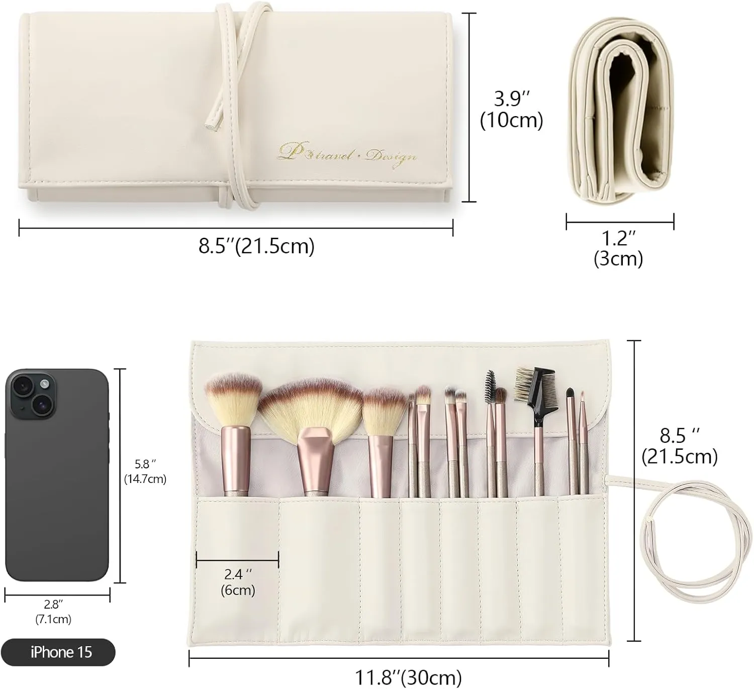 WiseBoy Makeup Brush Bag, Travel Makeup Brush Pouch, Roll Up Portable Cosmetic Organizer, PU Leather Make up Brush Case, Brushes Not Included