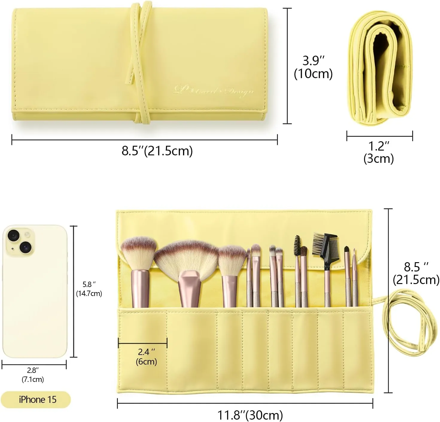 WiseBoy Makeup Brush Bag, Travel Makeup Brush Pouch, Roll Up Portable Cosmetic Organizer, PU Leather Make up Brush Case, Brushes Not Included