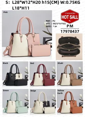 Women Block Large-Capacity Shoulder Bag Contrast Handbags and Purse Set Zipper Tote Top Handle Bags 2Pcs Wallets