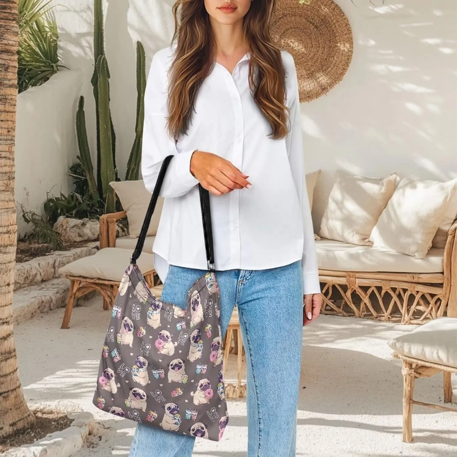 Women Canvas Shoulder Bag Large Messenger Crossbody Bags with Inner Zip Pocket Satchel Waterproof Purse Shopping