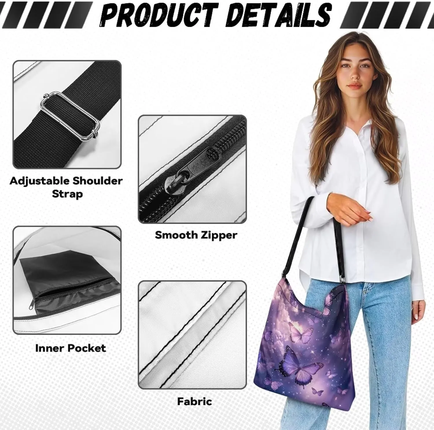 Women Canvas Shoulder Bag Large Messenger Crossbody Bags with Inner Zip Pocket Satchel Waterproof Purse Shopping