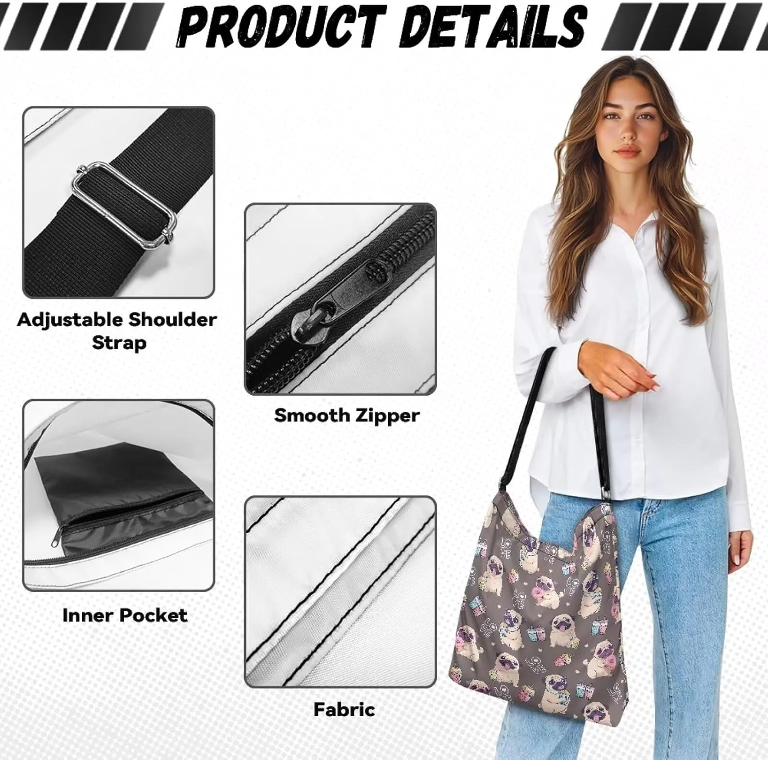 Women Canvas Shoulder Bag Large Messenger Crossbody Bags with Inner Zip Pocket Satchel Waterproof Purse Shopping