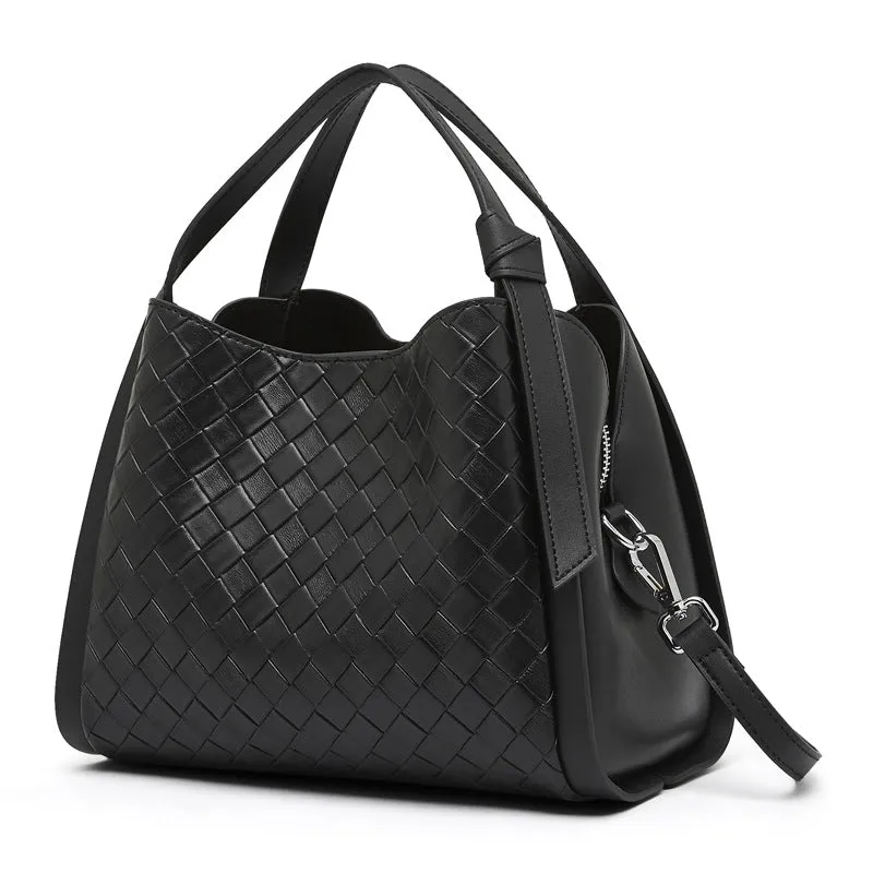 Women Elegant Plaited Leather Bucket Bag