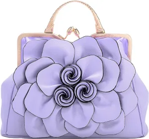 Women Flower Top Handle Handbags Purses Faux Leather Floral Evening Shoulder Bags Satchel