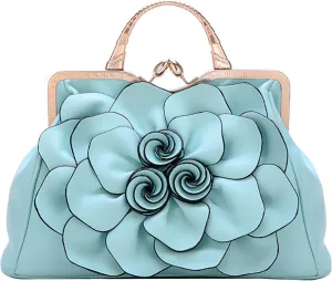 Women Flower Top Handle Handbags Purses Faux Leather Floral Evening Shoulder Bags Satchel