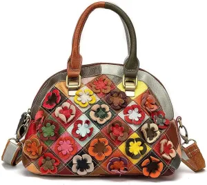Women Handbags Genuine Leather Multicolor Square Splice Satchel Tote Purse with Long Strap Top Handle Handbags