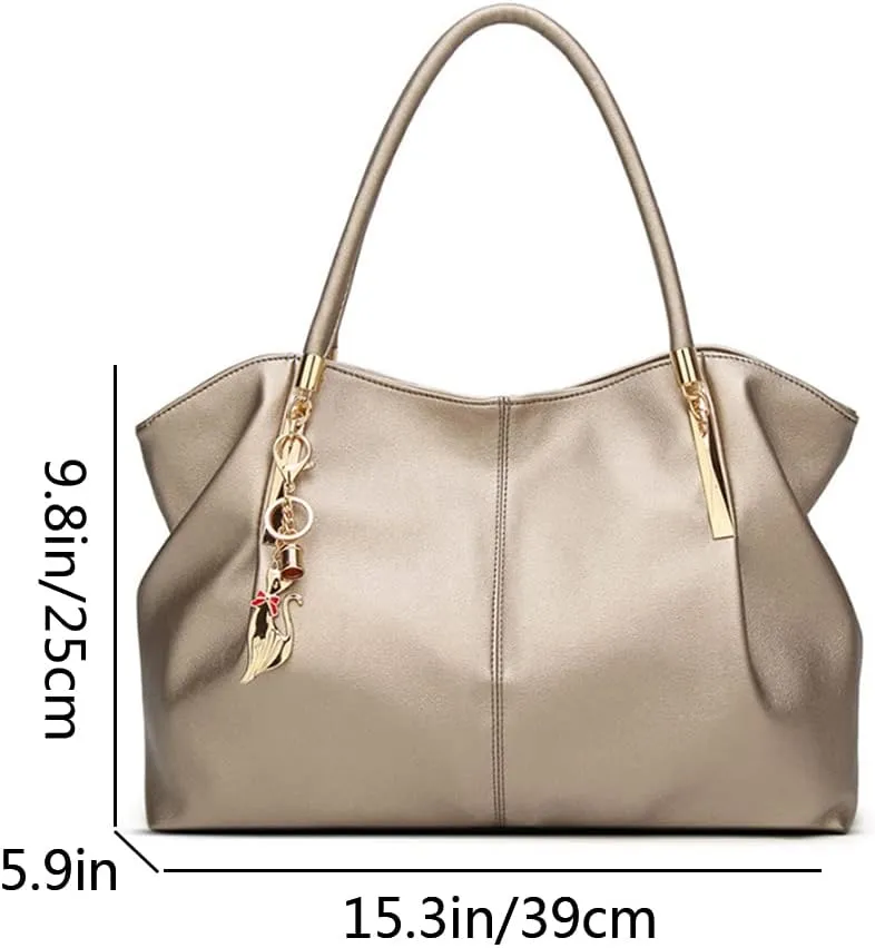 Women Hobo Tote Satchel Purse PU Leather Top-handle Handbags with Fox Pendant Shoulder Bag Black