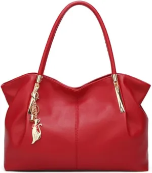 Women Hobo Tote Satchel Purse PU Leather Top-handle Handbags with Fox Pendant Shoulder Bag