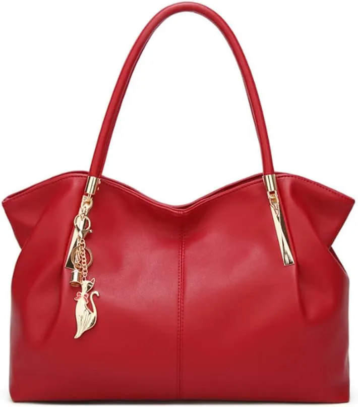 Women Hobo Tote Satchel Purse PU Leather Top-handle Handbags with Fox Pendant Shoulder Bag
