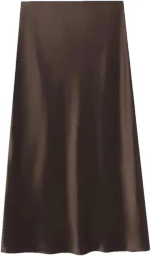 Women's A-Line High Waist Thread Satin Texture Midi Long Skirt Solid Color Slim Fit Skirt