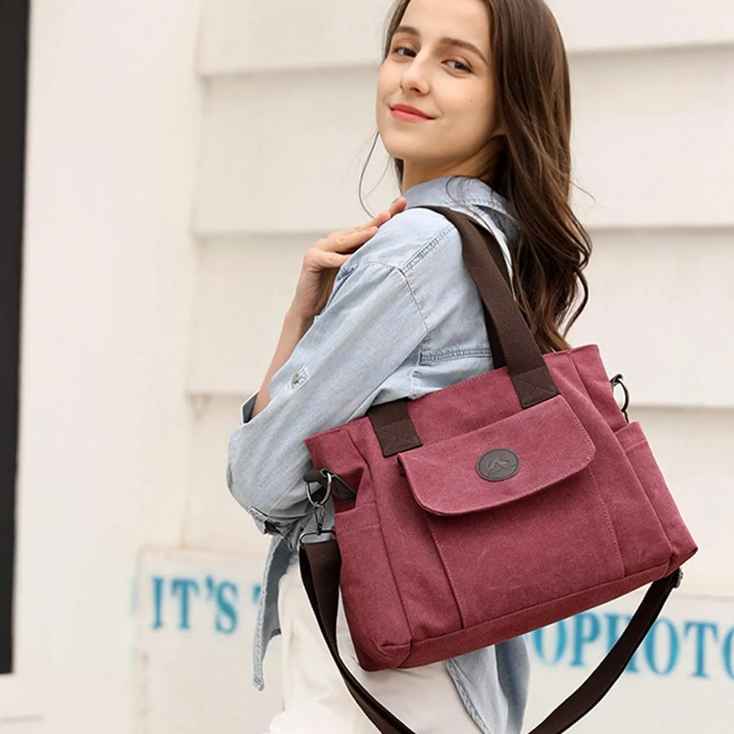 Women's Casual Canvas Shoulder Bags Tote Purse Top Handle Handbags Work Crossbody Satchel (Grey)