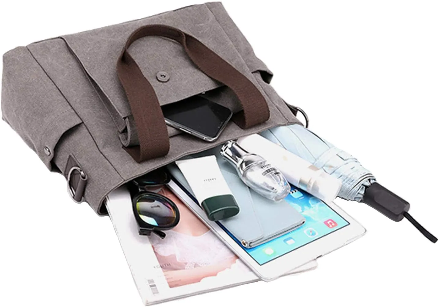 Women's Casual Canvas Shoulder Bags Tote Purse Top Handle Handbags Work Crossbody Satchel (Grey)