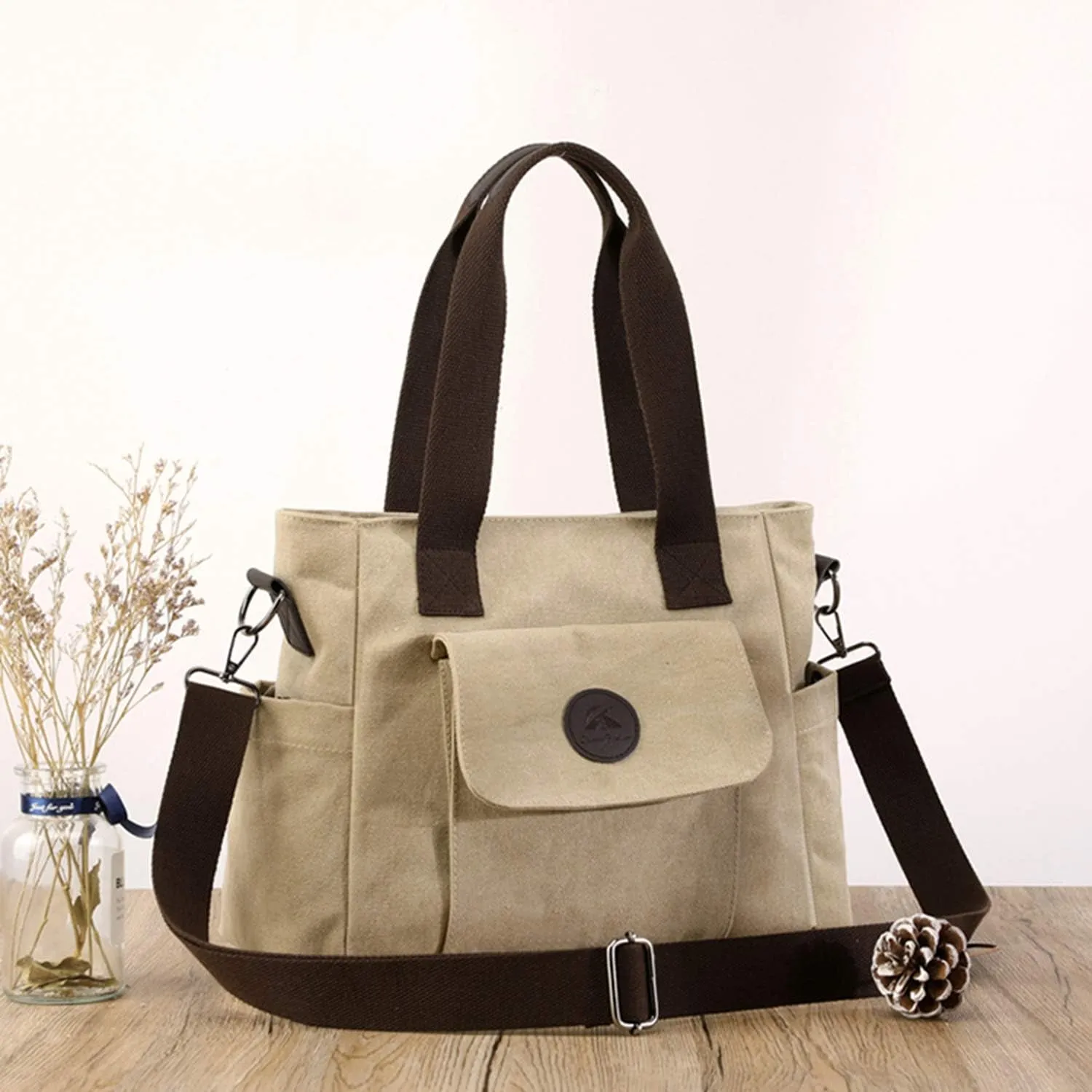Women's Casual Canvas Shoulder Bags Tote Purse Top Handle Handbags Work Crossbody Satchel (Grey)