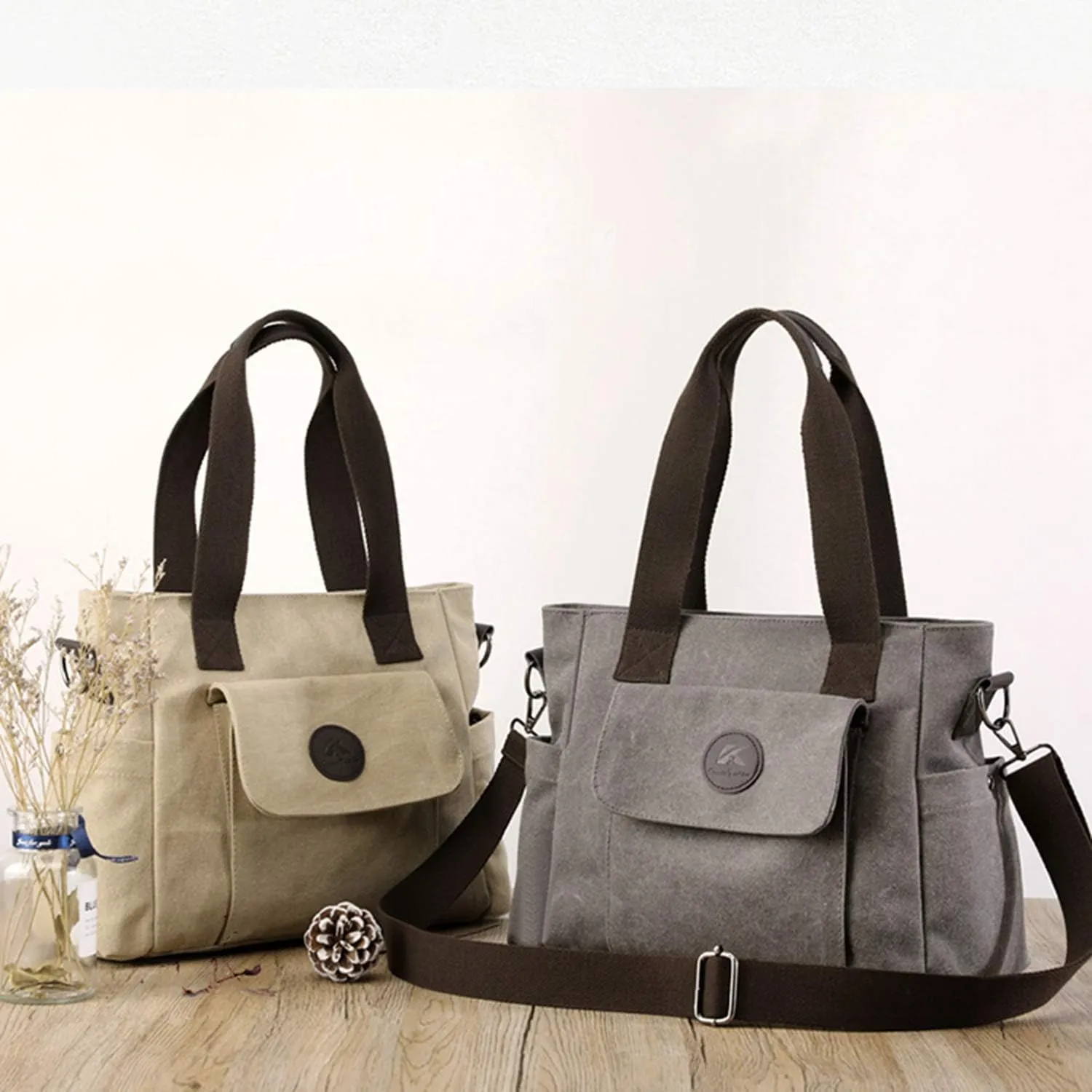 Women's Casual Canvas Shoulder Bags Tote Purse Top Handle Handbags Work Crossbody Satchel (Grey)