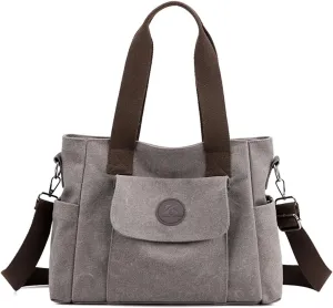 Women's Casual Canvas Shoulder Bags Tote Purse Top Handle Handbags Work Crossbody Satchel (Grey)