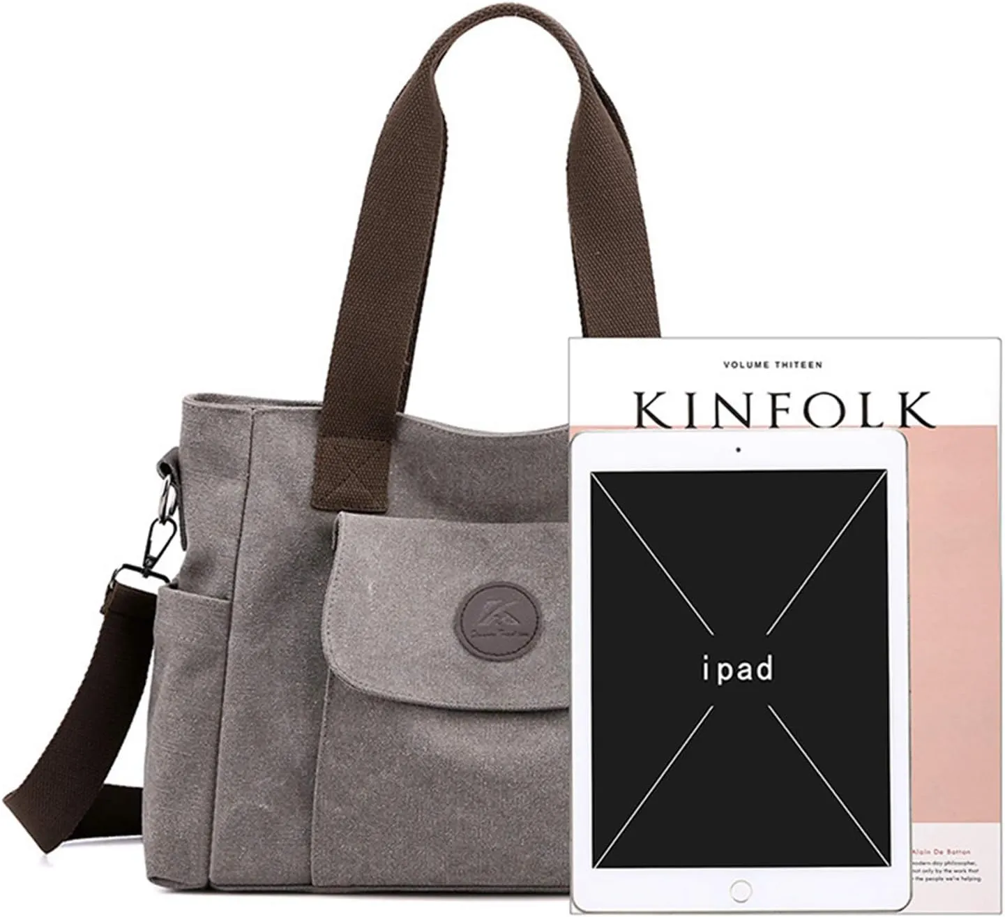 Women's Casual Canvas Shoulder Bags Tote Purse Top Handle Handbags Work Crossbody Satchel (Grey)