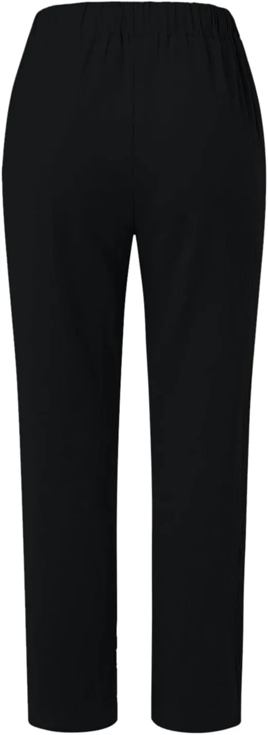 Women's Cotton Linen Pants Plus Size Elastic High Waist Comfy Straight Trouser Summer Casual Loose Pant with Pockets