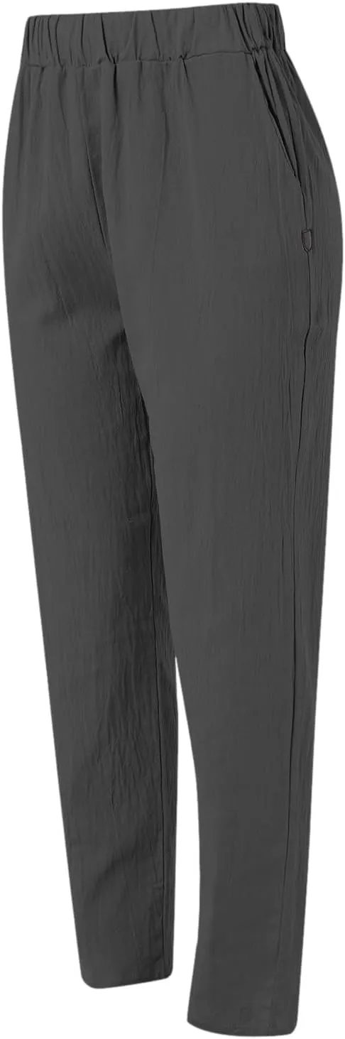 Women's Cotton Linen Pants Plus Size Elastic High Waist Comfy Straight Trouser Summer Casual Loose Pant with Pockets