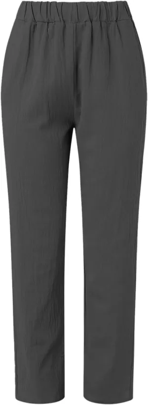 Women's Cotton Linen Pants Plus Size Elastic High Waist Comfy Straight Trouser Summer Casual Loose Pant with Pockets