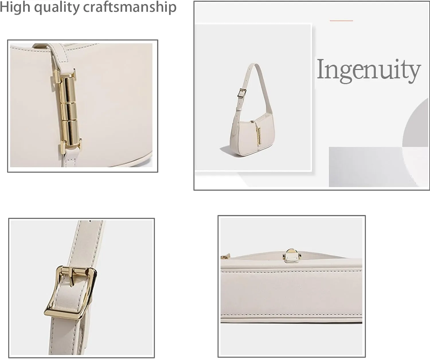Womens Crescent Shoulder Bag,Hobo Leather Purse,Classic French Fashion Designer Retro Y2k Wallet with Zipper Closure (white)
