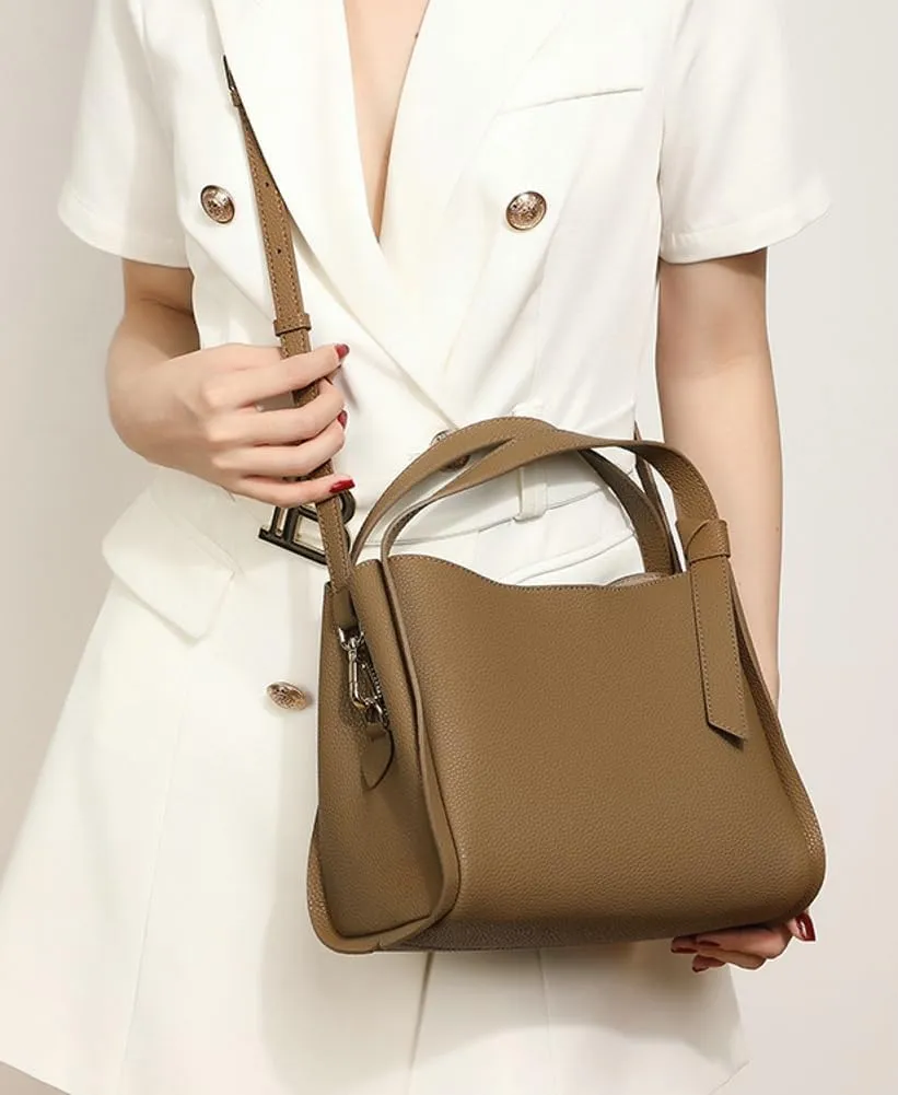 Women's Fashion Genuine Leather Shoulder Crossbody Bag Small Bucket Handbags Tote Purse Ladies Work Satchel