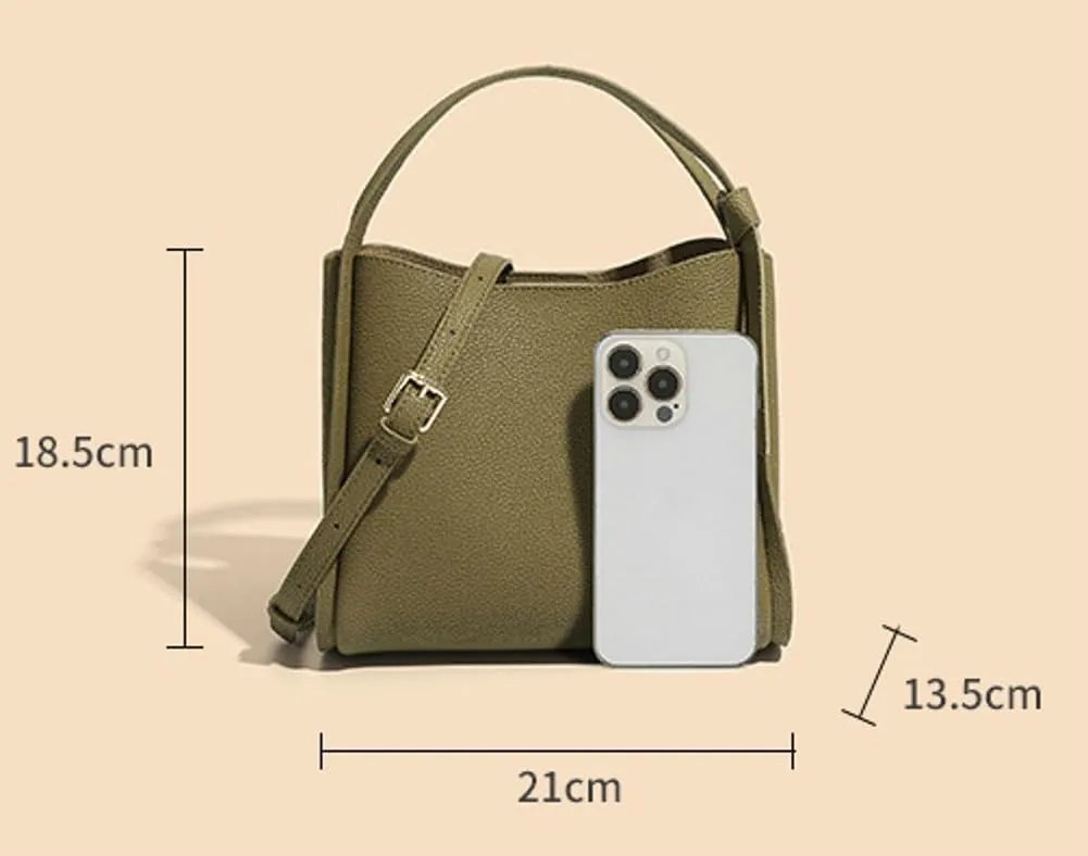 Women's Fashion Genuine Leather Shoulder Crossbody Bag Small Bucket Handbags Tote Purse Ladies Work Satchel