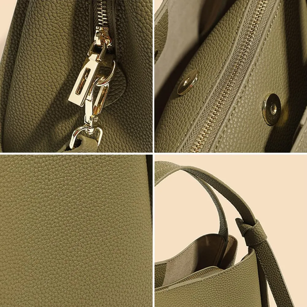 Women's Fashion Genuine Leather Shoulder Crossbody Bag Small Bucket Handbags Tote Purse Ladies Work Satchel