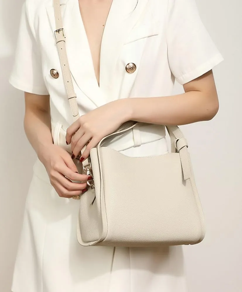 Women's Fashion Genuine Leather Shoulder Crossbody Bag Small Bucket Handbags Tote Purse Ladies Work Satchel
