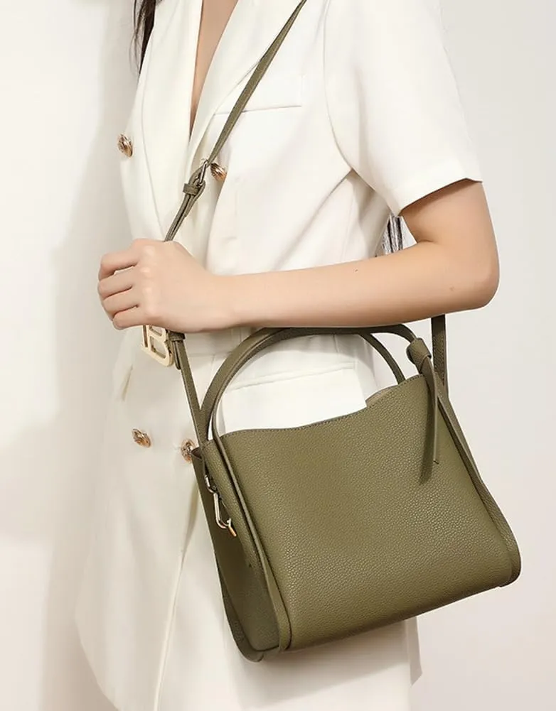 Women's Fashion Genuine Leather Shoulder Crossbody Bag Small Bucket Handbags Tote Purse Ladies Work Satchel